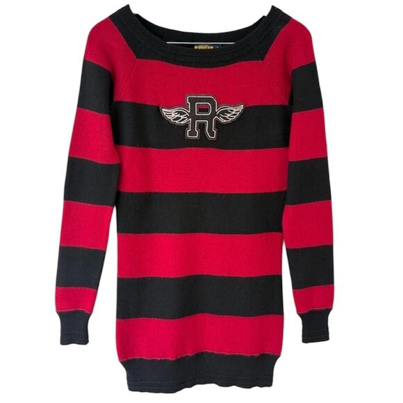 VTG Ralph Lauren Rugby Striped Red Black Wool Cashmere Sweater Winged R Logo S - Picture 2 of 7